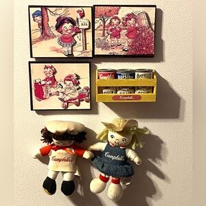 Campbells Soup 6 Vintage Fridge Magnets Cans in Decorative Crate, Dolls, flat